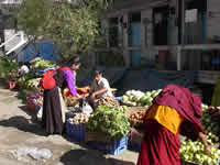Tibetaner auf dem Gemüsemarkt
