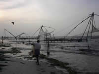 Die "chinesischen" Fischernetze, ein Wahrzeichen von Cochin
